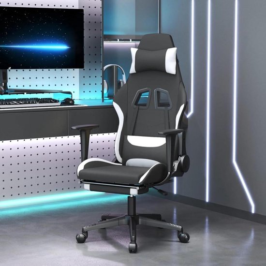 Gaming Stoel - Comfortabele Stoel - Gaming Ervaring - Ingebouwde Massagefunctie - Verstelbaar - Zwart Wit