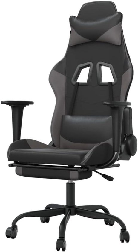 Gaming Stoel - Comfortabele Stoel - Lang Zitten - Verstelbare Rugleuning - 55 cm Breed - Zwart Grijs