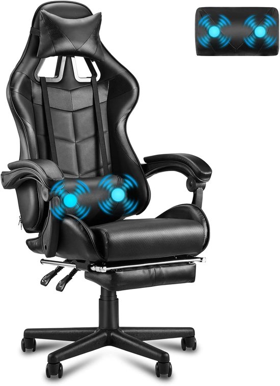 Gaming Stoel - Comfortabele Stoel - Langdurig Zitten - Met Massagefunctie - Tot 135 kg - Zwart