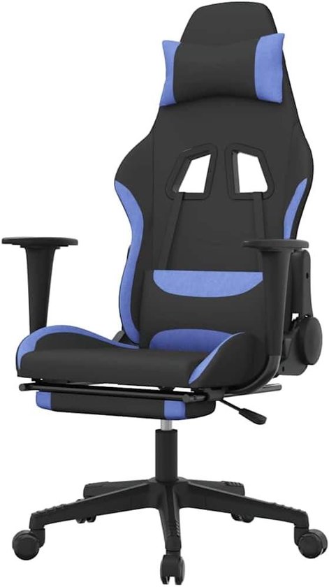 Gaming Stoel - Comfortabele Stoel - Ontspannen Gamen - Met Voetensteun - 65 x 58 x 128 cm - Zwart Blauw