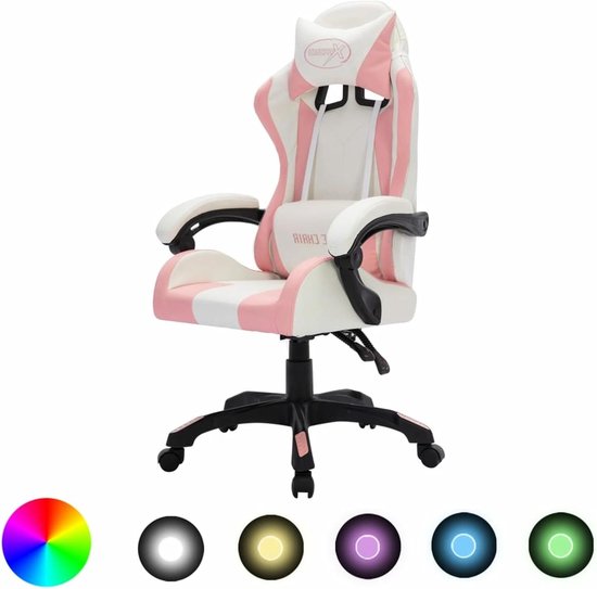 Gaming Stoel - Comfortabele Werkstoel - Spelletjes Spelen - Met LED Verlichting - 119 cm Hoog - Roze Zwart