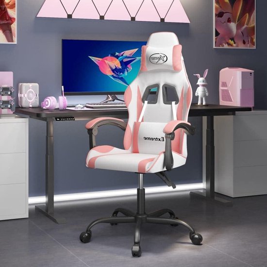Gaming Stoel - Comfortabele Zetel - Comfortabel Zitten - Duurzaam Kunstleer - Inclusief Kussens - Wit Roze