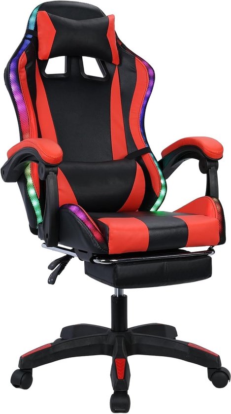 Gaming Stoel - Comfortabele Zetel - Intensief Gamers - Ingebouwde Audio - Verstelbaar 121-131cm - Zwart Rood