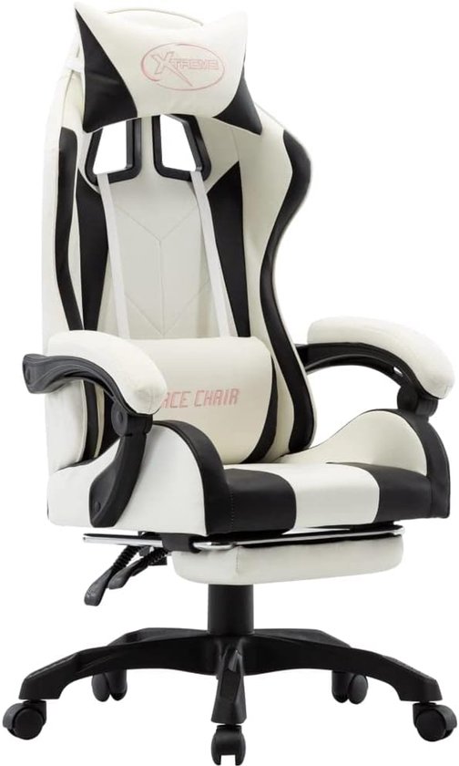 Gaming Stoel - Comfortabele Zetel - Intensief Gamers - Ingebouwde Voetensteun - Zwart Wit van Merkloos