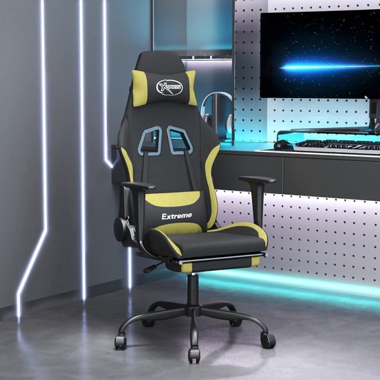 Gaming Stoel - Comfortabele Zetel - Langdurig Zitten - Verstelbare Rugleuning - Met Voetensteun - Zwart Lichtgroen