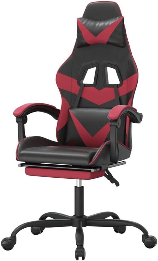 Gaming Stoel - Comfortabele Zetel - Langdurig Zitten - Verstelbare Rugleuning Voetsteun - 57.5 x 59.5 cm - Zwart Wijnrood