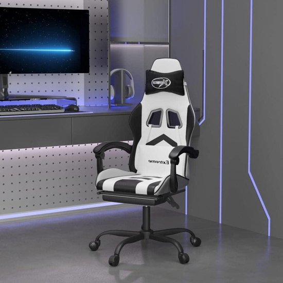 Gaming Stoel - Comfortabele Zetel - Langdurig Zitten - Verstelbare Voetensteun - Niet Gespecificeerd - Zwart Wit
