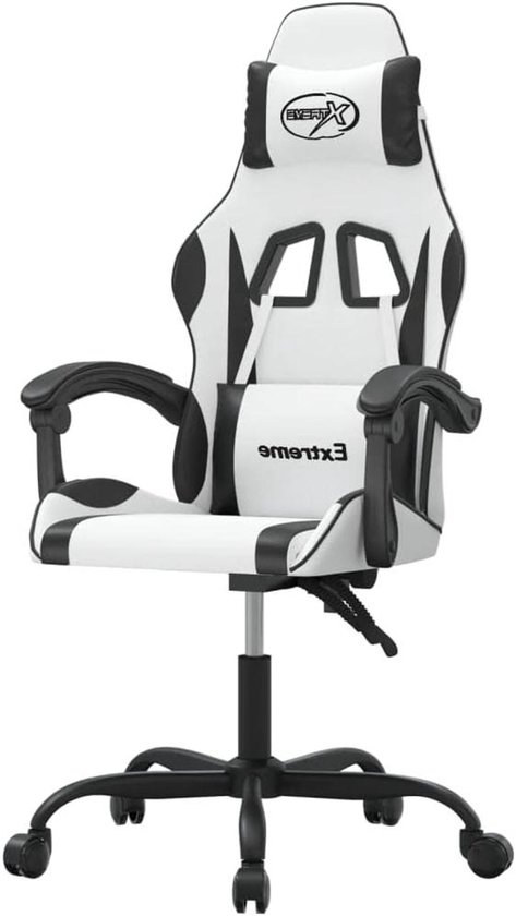 Gaming stoel - Comfortabele zetel - Ontspannen gamen - Verstelbare rugleuning - 360 graden draaibaar - Wit zwart