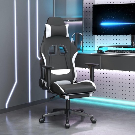 Gaming Stoel - Comfortabele Zetel - Ontspannen Zitten - Met Massagefunctie - Verstelbaar - Zwart Wit