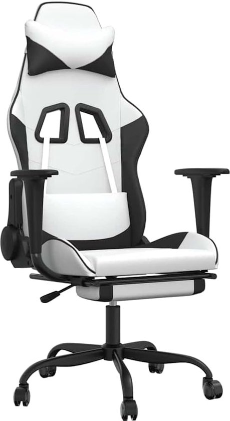 Gaming Stoel - Computer Stoel - Comfortabel Zitten - Met Voetensteun - 55.9 x 66 cm - Zwart Wit