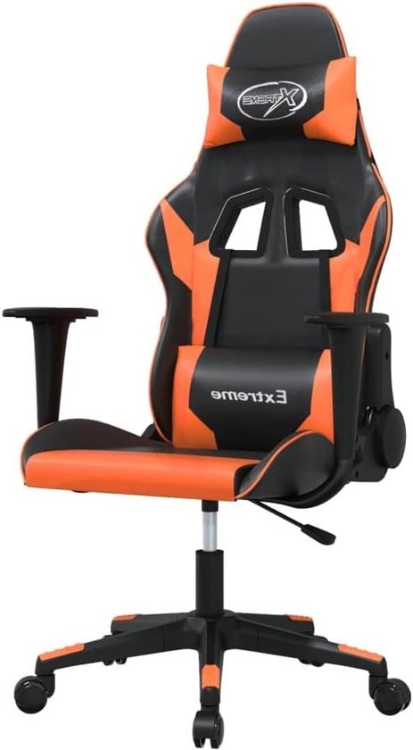 Gaming Stoel - Computerstoel Faustoel - Comfortabel Gamet - Ingebouwde Massagefunctie - Verstelbare Hoogte - Zwart Oranje