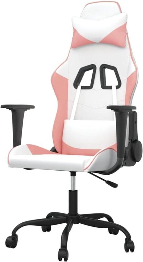 Gaming Stoel - Computerstoel Fauteuil - Comfortabel Zitten - Met Massagefunctie - 1 stuk - Wit en Roze