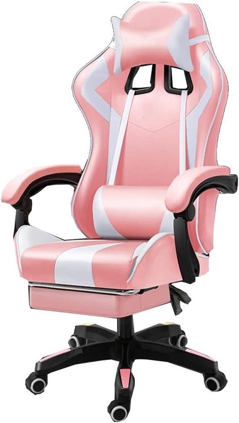 Gaming stoel - Computerstoel relaxfauteuil - Comfortabel gamen - Met uitschuifbare voetensteun - 125-133 cm hoogte - Roze