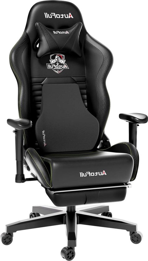 Gaming stoel - draaibare bureaustoel van PU-leer - hoogte en helling verstelbaar - met hoofdsteun en lendensteun - zwart Gaming chair van Merkloos