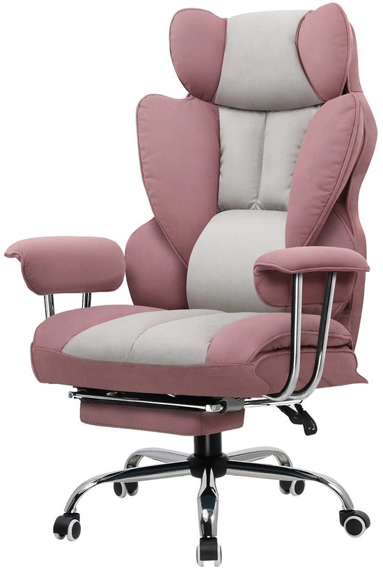 Gaming Stoel - Ergonomische Bureaustoel - Stoel - Bureaustoelen - met Voetsteun - Verstelbare Rugleuning - Vering en Dikke Zitting - Tot 150 kg - Stoffen Bekleding - Roze van Merkloos