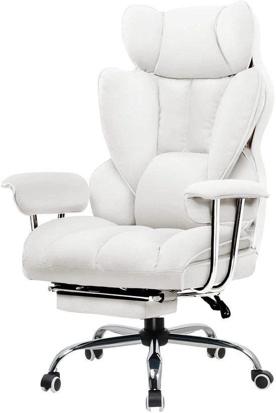 Gaming Stoel - Ergonomische Bureaustoel - Stoel - Bureaustoelen - met Voetsteun - Verstelbare Rugleuning - Vering en Dikke Zitting - Tot 150 kg - Stoffen Bekleding - Wit van Merkloos