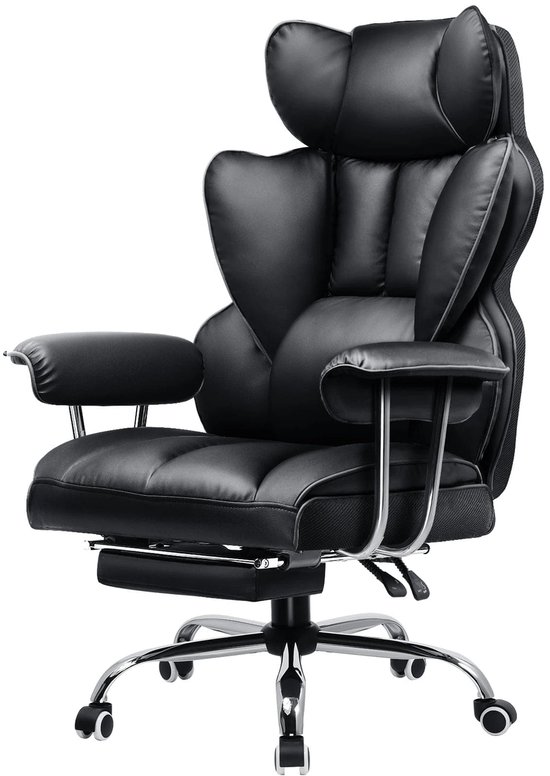 Gaming Stoel - Ergonomische Bureaustoel - Stoel - Bureaustoelen - met Voetsteun - Verstelbare Rugleuning - Vering en Dikke Zitting - Tot 150 kg - Stoffen Bekleding - Zwart van Merkloos