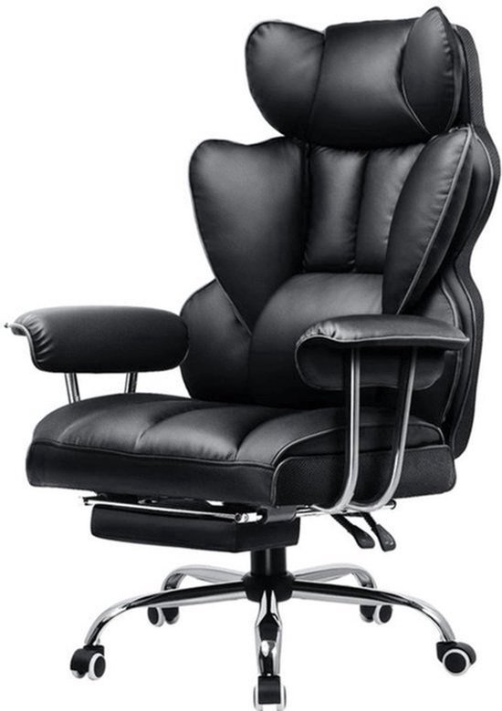 Gaming Stoel - Ergonomische Bureaustoel - Stoel - Bureaustoelen - met Voetsteun - Verstelbare Rugleuning - Vering en Dikke Zitting - Tot 150 kg - Stoffen Bekleding - Zwart