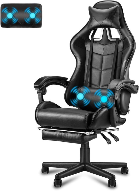 Gaming Stoel - Ergonomische Stoel - Comfortabel Gamen - Met Massagefunctie - Tot 135 kg - Zwart