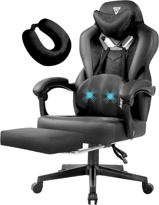 Gaming Stoel - Ergonomische Stoel - Gamen en Werken - Met Voetensteun en Massage - Tot 160 kg - Zwart van Merkloos