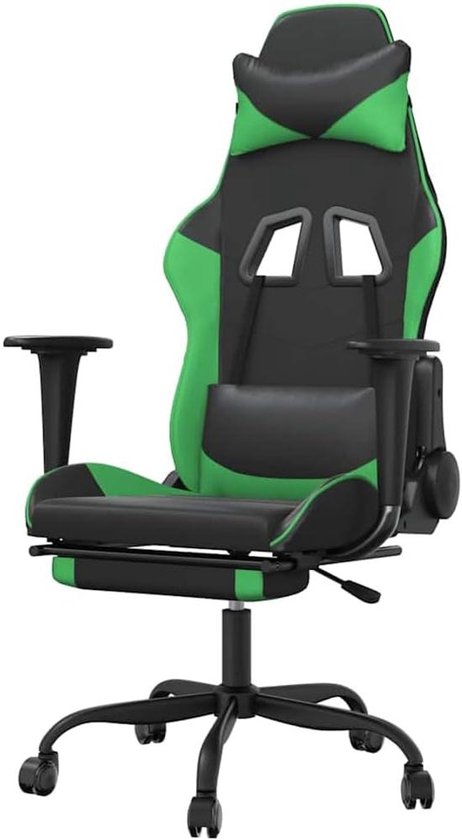 Gaming Stoel - Fauteuil Relaxstoel - Comfortabel Gamingsessies - Met Verstelbare Rugleuning - Met Voetsteun - Zwart Groen