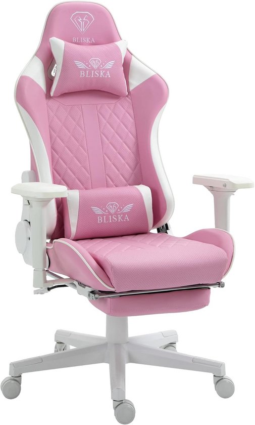 Gaming Stoel - Gamer Stoel - Comfortabel Zitten - Verstelbare Rugleuning - 70 x 55 x 140 cm - Roze Wit