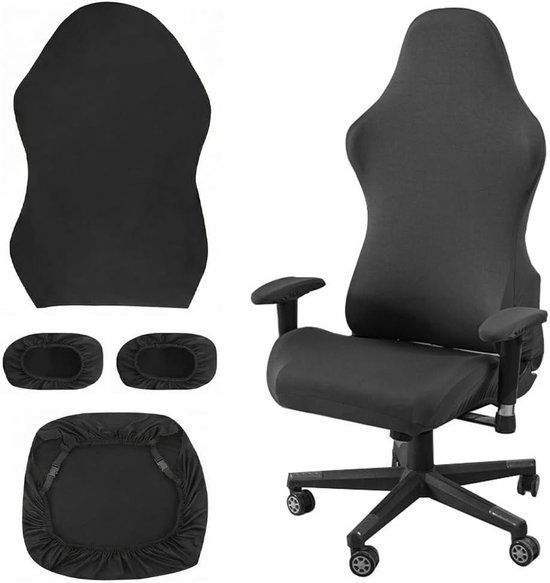 Gaming Stoel Hoes - Zwart - 4-Delige Set - Rekbare Stoelhoes voor Bureaustoelen