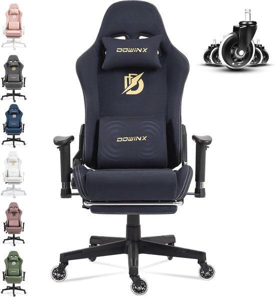 Gaming stoel met massagefunctie en luxe suède stof, bureaustoel met grote wielen en verstelbare rugleuning, maximaal 150 kg van Merkloos