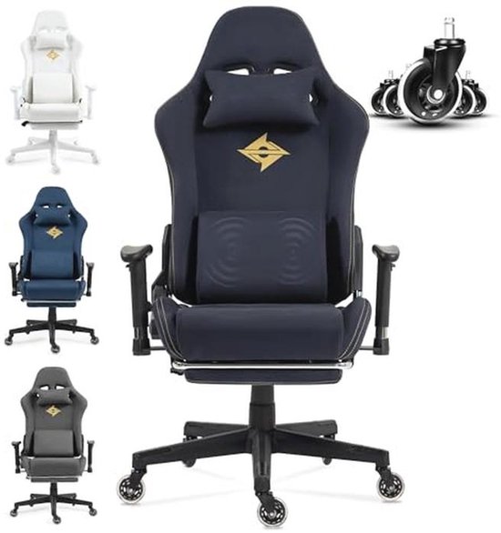 Gaming stoel met massagefunctie, verstelbare bureaustoel met luxe suede stof, 90-165 graden, geschikt voor 150 kg, zwart van Merkloos