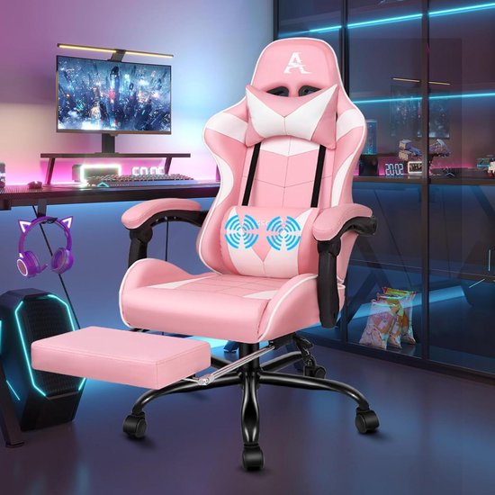 Gaming Stoel - Race Stoel Bureau Stoel - Comfortabel Zitten - Verstelbare Voetensteun - 180 kg - Roze