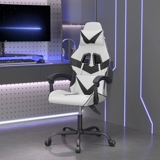 Gaming Stoel - Race Stoel - Comfortabel Spelen - Luxe Kunstleer - Inclusief Kussens - Wit Zwart