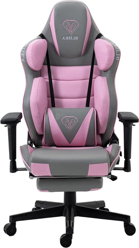 Gaming Stoel - Race Stoel Ergonomisch - Comfortabel Zitten - Verstelbare Rugleuning - 54 x 70 x 129 cm - Lichtgrijs/Roze