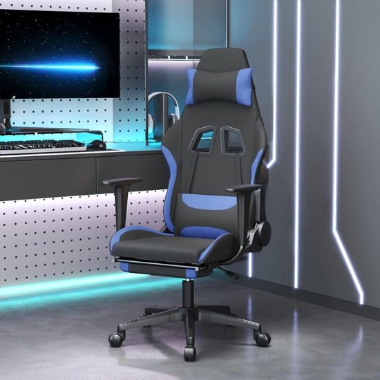 Gaming Stoel - Racestoel Speelstoel - Comfortabel Gamen - Met Voetensteun - Verstelbaar - Zwart Blauw