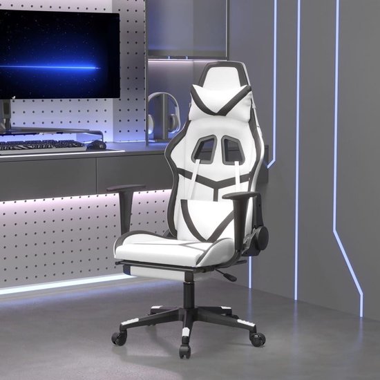 Gaming Stoel - Relaxstoel Fauteuil - Comfortabel Zitten - Met Voetensteun - 67 x 64 x 127 cm - Zwart Wit
