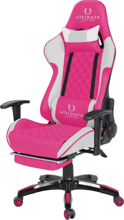Gaming Stoel - Speelstoel Ergonomisch - Urenlang Spelen - Maximaal Comfort - Grande - Roze Wit Grijs