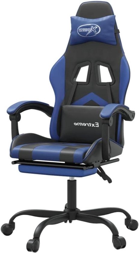 Gaming stoel - Speelstoel relax - Comfortabel gamen - Verstelbare rugleuning voetsteun - 131 cm hoog - Zwart blauw