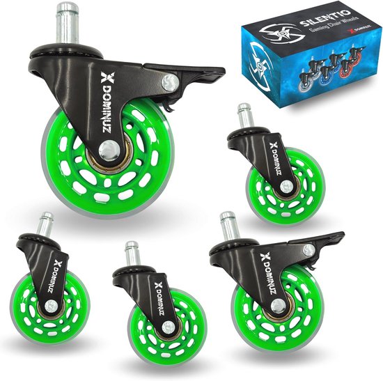 Gaming Stoel Wielen Set met Rem - Ultra Stil en Vloerbeschermend - 5 Stuks (2 Rem, 3 Vrij) - Geschikt voor 11 mm Bout van Merkloos
