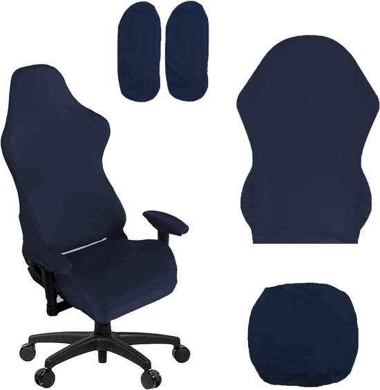 Gaming Stoelhoes Set van 4 - Donkerblauw, Antislip, Stretch, Geschikt voor Kantoor- en Racestoelen
