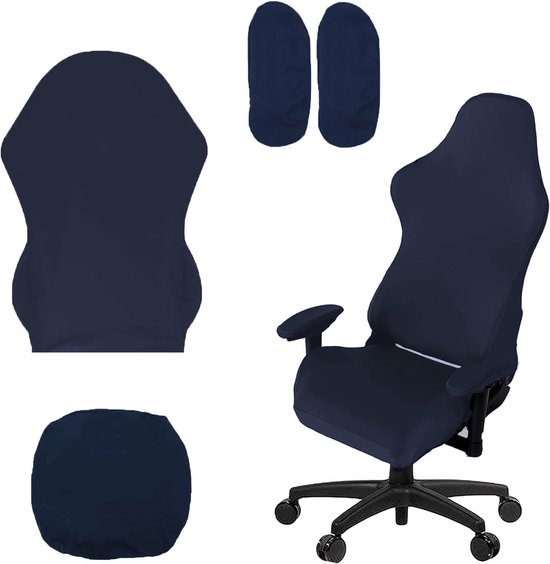 Gaming Stoelhoezen Set van 4 - Donkerblauwe, Rekbare en Antislip Hoezen voor Kantoor- en Racestoelen met Armleuningen en Rugleuning van Merkloos