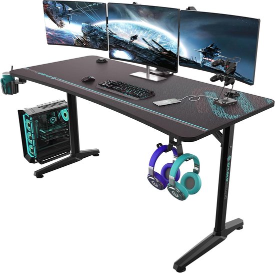 Gaming Tafel - Computer bureau - Thuiswerken - Ergonomisch ontwerp - 152 x 70 cm - Zwart