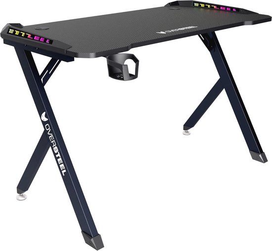 Gaming Tafel met RGB LED Verlichting en Koolstofvezel Oppervlak - 120x60x75 cm, Ergonomisch Ontwerp van Merkloos