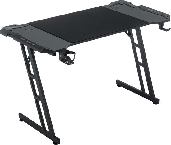 Gaming Tafel Zwart 120x60 cm met LED Optie - Ergonomisch PC Bureau met Bekerhouder en Koptelefoonhaak van Merkloos