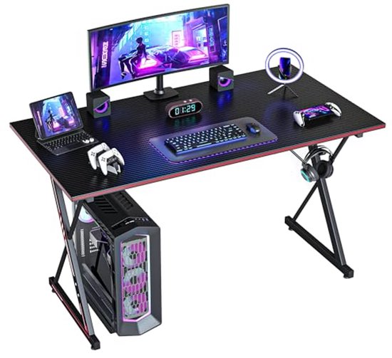 Gamingbureau 100 x 50 cm - Ergonomische PC-tafel met Hoofdtelefoonhaak en Koolstofvezelcoating van FMD Möbel