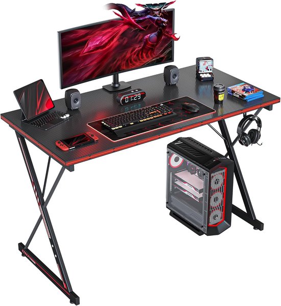 Gamingbureau 100 x 50 cm - Ergonomische PC-tafel met Hoofdtelefoonhaak en Koolstofvezelcoating