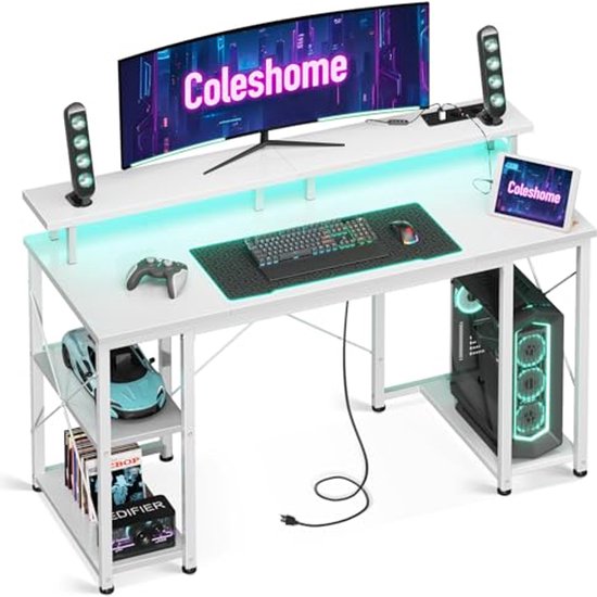 Gamingbureau met LED-verlichting en USB-poorten - Ideaal voor Thuiswerk en Gamers