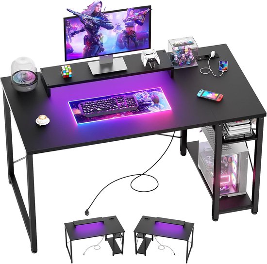 Gamingbureau met Stopcontacten en LED Verlichting - 40 Inch - Ideaal voor Thuiswerk en Gaming