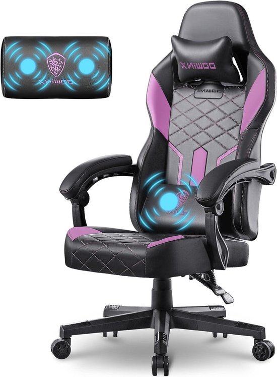 Gamingstoel - Bureaustoel - Comfortabel Zitten - Verbreed Zitvlak - 150 kg draagvermogen - Zwart Paars