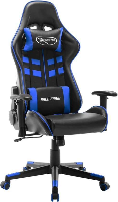 Gamingstoel - Bureaustoel computerstoel - Comfortabel gamen - Hoge rugleuning - Senza poggiapiedi - Zwart en blauw