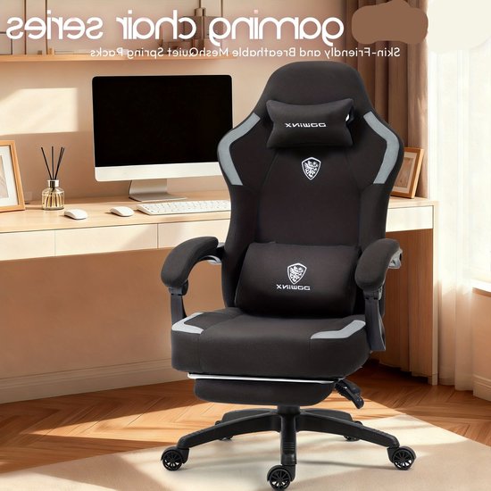 Gamingstoel – Bureaustoel – Computestoel – Playerstoel – Ergonomische Stoel – Verstelbare Hoog Rugleuning – Hoofd- en Lendensteun – Zwarte Racingstijl van Merkloos