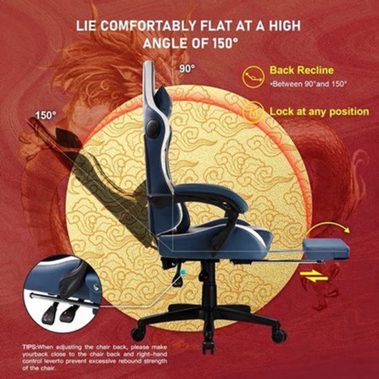 Gamingstoel – Bureaustoel – Gamestoel – Office Chair – Bureaustoel Gaming – Bluetooth Speakers – Ergonomisch Met Voetensteun – Kunstleer Grijs